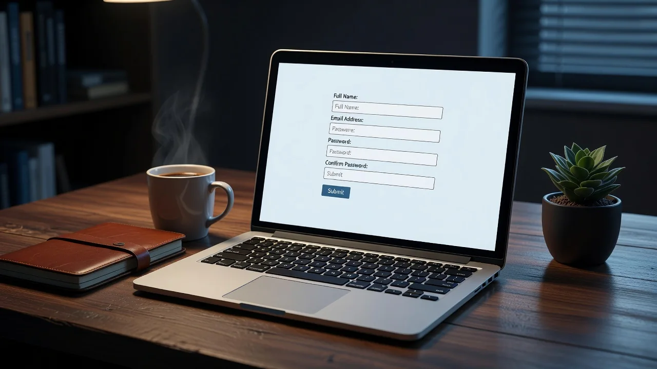 Winoui sign-up form on a laptop