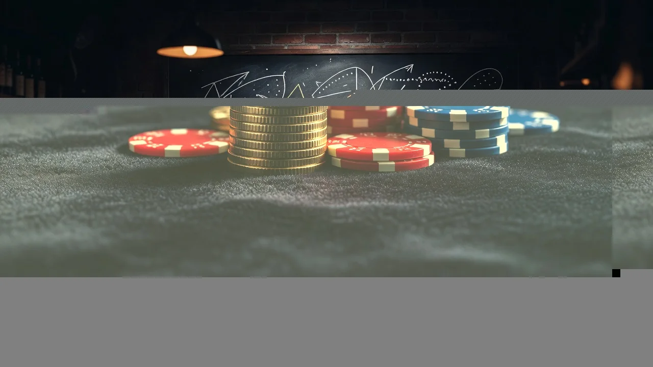Stacked gold coins beside casino chips on dark felt