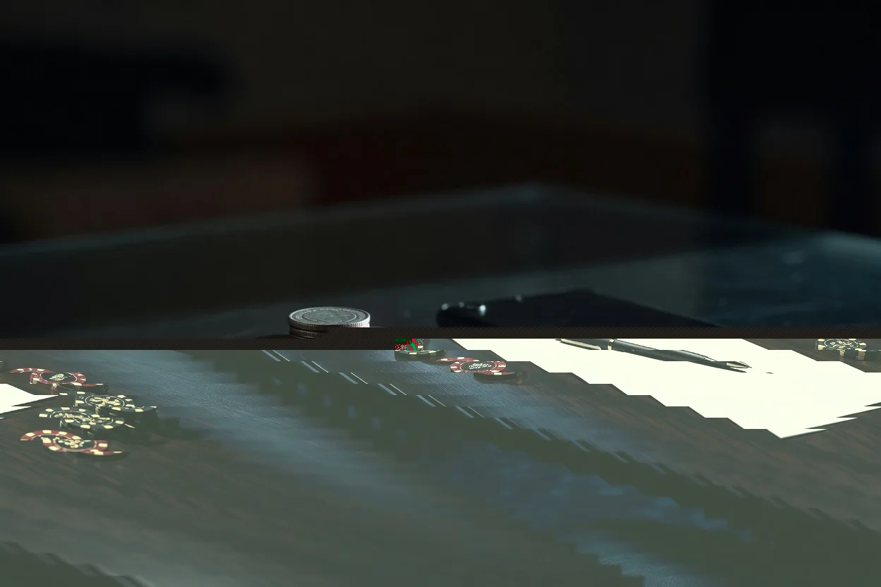 Blank paper form, pen and casino chips on a dark table